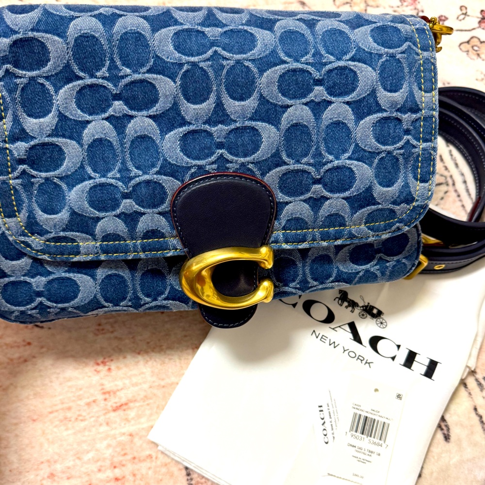 Coach Blue Denim Signature C Crossbody with Gold Turnlock